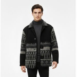 90s Vintage Neutral Territory Wool & Suede Southwestern Sherpa Jacket – Men’s M